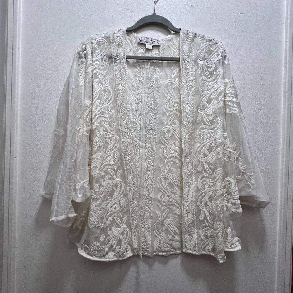 Anthropologie Beyond Vintage embroidered Kimono Open Cover Up Shear Cardigan